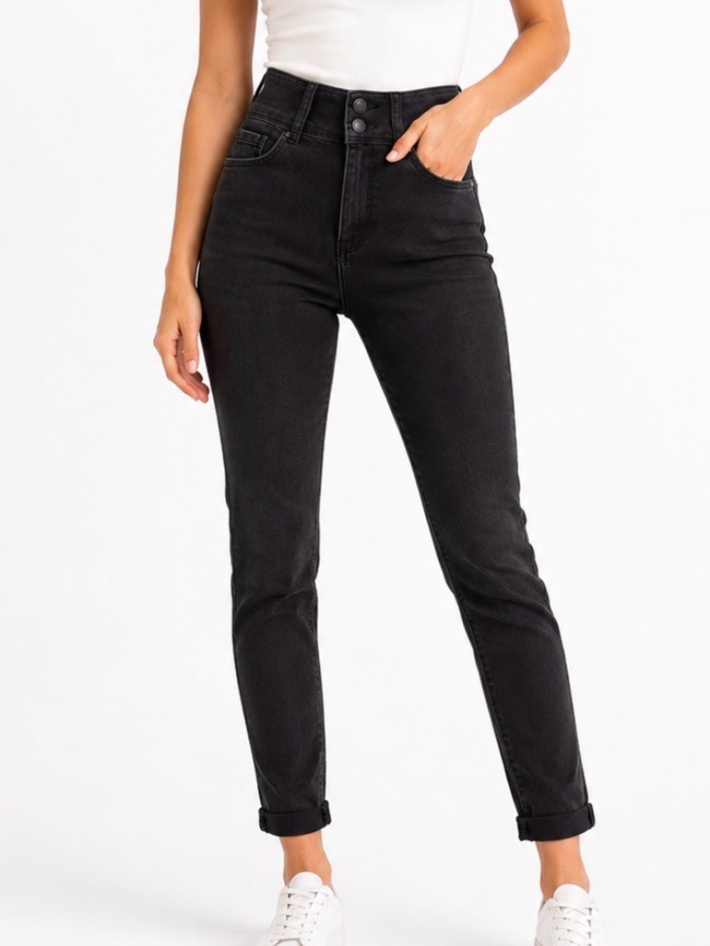 WAX Butt lift Jean Black High-Rise Skinny Jeans - rolled cuff hem stretch SZ 3
